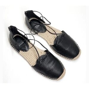 Eileen Fisher Lee Flat  Espadrille Sz 8.5 Black Tan Twine Accent Zip Leather